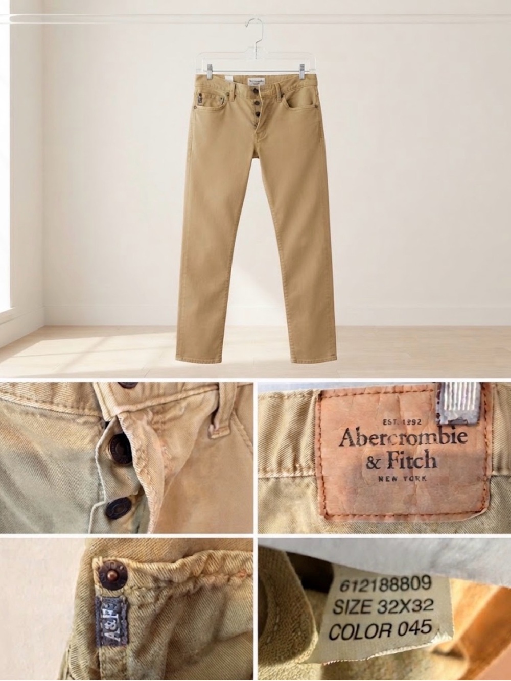 Abercrombie & Fitch Men's Tan Slim Straight Jeans